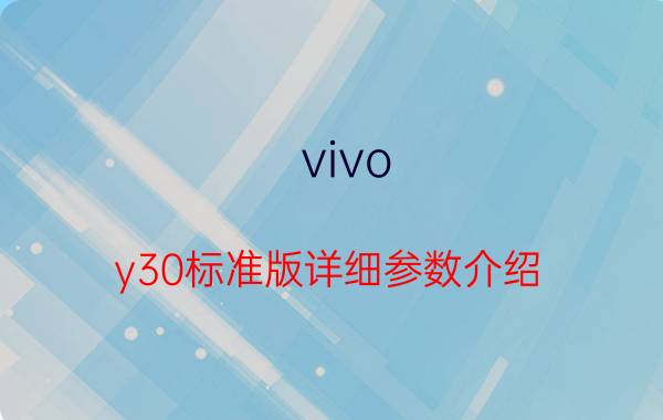 vivo y30标准版详细参数介绍 vivo y30和y30活力版屏幕一样吗？